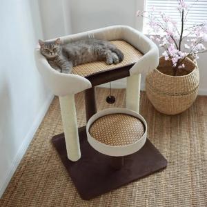 キャットタワー 木製 2段 猫 爪とぎ 麻ロー...の詳細画像2