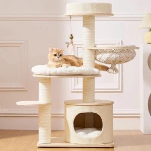 キャットタワー 麻縄 爪とぎマット 棚 ロープ 猫 据え置き 木製フレーム 多頭飼い 室内 猫タワー