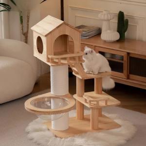 キャットタワー 木製 大型 隠れ家 ハウス 爪...の詳細画像1