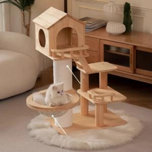 キャットタワー 木製 大型 隠れ家 ハウス 爪...の詳細画像3