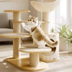 キャットタワー 木製 隠れ家 ハウス ベッド ...の詳細画像3