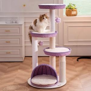 キャットタワー 木製 隠れ家 ハウス 爪とぎポ...の詳細画像1