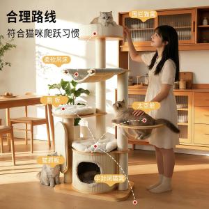 猫 キャットタワー 二段式 木製 爪とぎ マッ...の詳細画像4