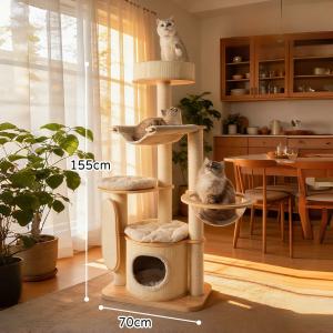 猫 キャットタワー 二段式 木製 爪とぎ マッ...の詳細画像3