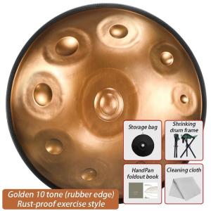 ハンドパン 10音階 ステンレス鋼製 手作り 音楽楽器 打楽器 ドラムパッド 55cm Golden 10 Tone