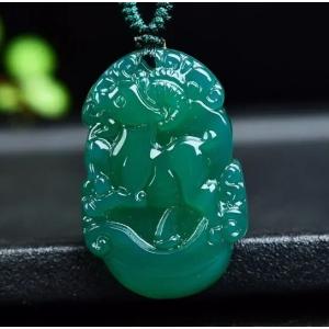 ナチュラルグリーン瑪瑙翡翠中国の黄道帯ペンダントネックレスファッションチャームジュエリーアクセサリー手彫り幸運のお守りギ Goat