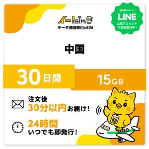 中国 eSIM SIM SIMカード 30日間 15GB データ通信 プリペイドSIM イー!SIM