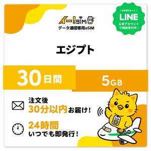 エジプト eSIM SIM SIMカード 30日間 5GB データ通信 プリペイドSIM イー!SIM