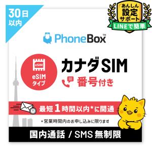 カナダ eSIM PhoneBox トラベル用 30日 プリペイド 電話番号付き TELUS回線 旅行 出張 通話SMS無制限 75GB 即日発行