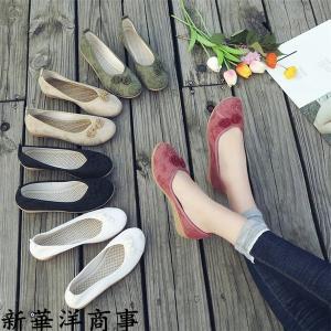チャイナ靴 スニーカー フラットシューズ パンプス 履きやすい 綿麻混 美脚 チャイナシューズ 布靴 民族風 花刺繍 ダンスシューズ 通気性優 ljy21020505