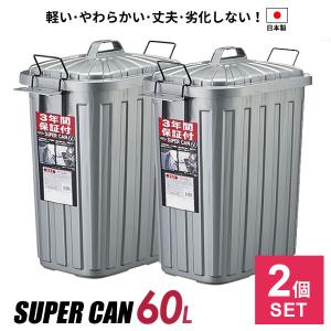 ゴミ箱 屋外 スーパーカン 角型 60L ガンメタリック 2個セット L-113C GM ｜ 大容量 ごみ箱 ペール 丈夫 大きい 外用 大型