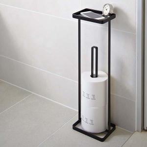 山崎実業 tower タワー トレイ付きトイレットペーパースタンド ブラック 7740