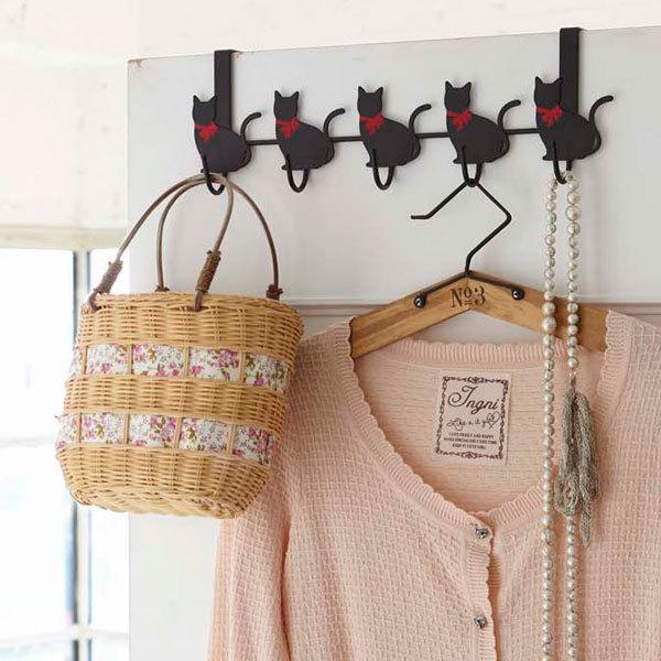 山崎実業 ドアハンガー 猫 5連 横型 ブラック 7935 ｜ ドアフック アイアンフック 子供部屋...