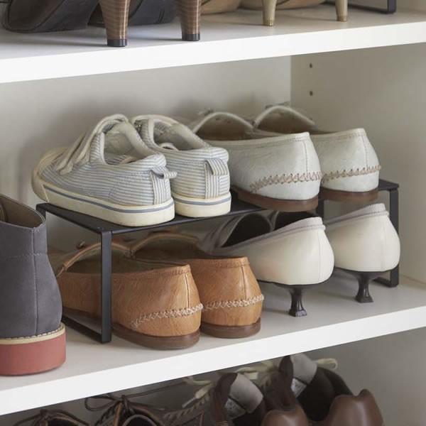 山崎実業 靴 収納 frame フレーム 下駄箱中 伸縮シューズラック ブラック 2573 ｜ 省ス...