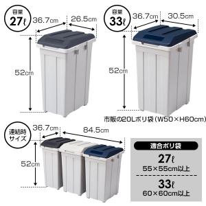 ごみ箱 ジョイント分別3個セット 27L+33...の詳細画像1