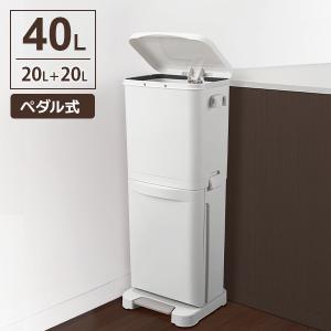 ごみ箱 分別 ペダル2段 40L ホワイト A6602 ｜ 分別 ダストボックス 2段 縦型 ペダル式 白 おしゃれ 20L+20L シンプル