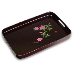 みよし漆器本舗 紀州塗り お盆 トレー 45cm 木製長手盆 黒 雅桜