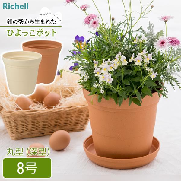 リッチェル 植木鉢 ひよっこ ハイポット 8号 ブラウン / ベージュ ｜ 鉢 プランター 丸 深型...