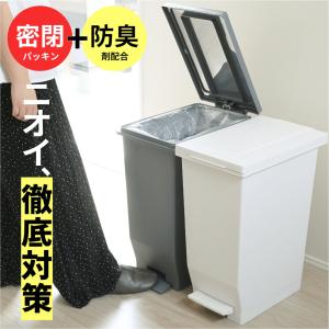 密閉 防臭 ペダル ゴミ箱 45L ホワイト/...の詳細画像1