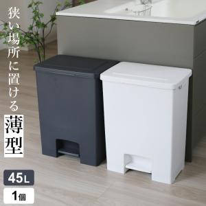 横長ワイドな薄型 ペダル式ゴミ箱 45L オールホワイト/ブラック 公認ショップ限定 ｜ 日本製 キッチン ごみ箱 白 黒 エバンペダル おしゃれ 4