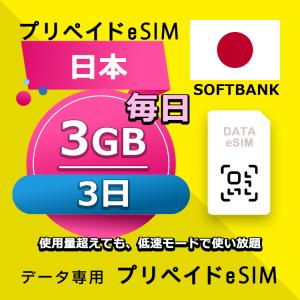 プリペイドeSIM 毎日3GB 3日 esimカード 格安eSIM eSIMプリー 日本 国内 データ専用 Softbankネットワーク 4GLTE対応｜yhplus-shop