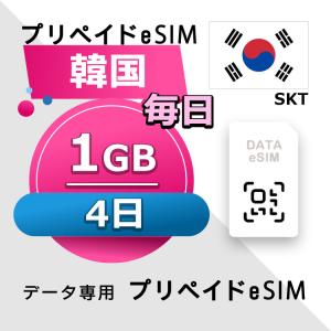 eSIM 韓国 データ通信 4日間 毎日 1GB esim 格安eSIM SIMプリー 韓国 プリペイド esim データ専用 SKT｜yhplus-shop