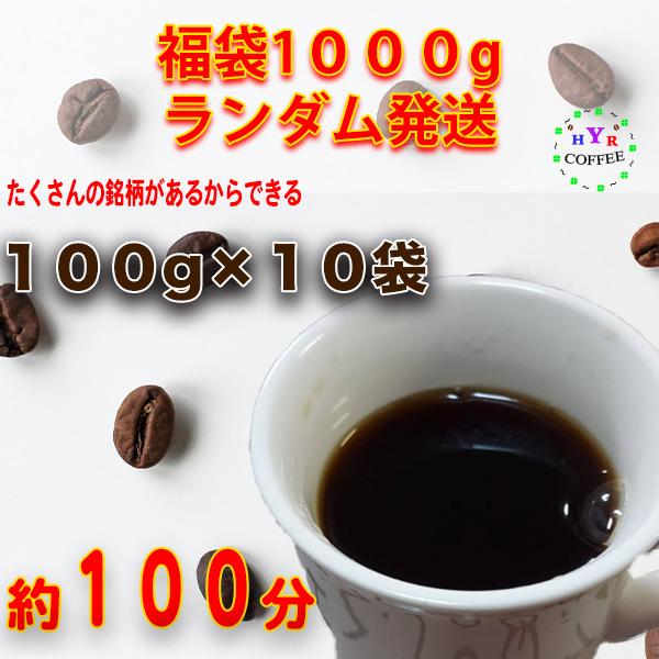 送料無料 自家焙煎 福袋 1000g 豆のまま発送 100g×10袋 ランダム 10種類 コーヒー豆...