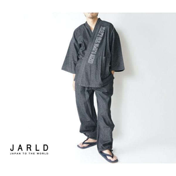 50%OFFJARLD/ジャールド1946044b　プリントデニム作務衣 甚平 上下セットアップ ブ...