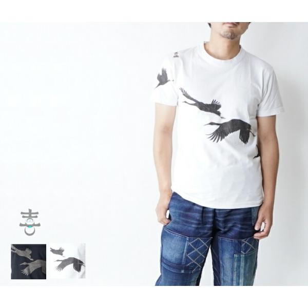 喜人12003　夜鶴柄プリント 半袖Tシャツ　日本製　送料無料　和柄　メンズ和