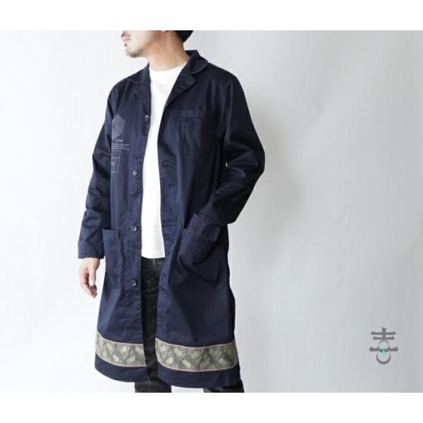 喜人12811ne　畳タタミのロングコート ネイビー　Tatami long coat