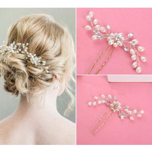 フェイクパールの美しい髪飾り ヘアーアクセサリー2本セット