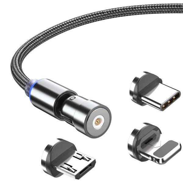 送料無料 マグネット充電ケーブル 3in1 USBケーブル 急速充電 360度+180度回転  磁気...