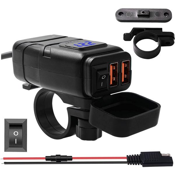 送料無料バイクUSB電源 防水ソケット オートバイ専用電源 2*QC3.0急速充電ポート 電圧 過圧...