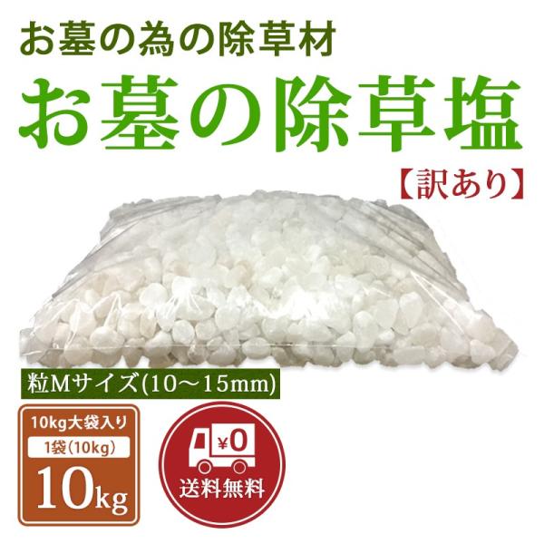 お墓の除草塩10kg大袋 色規格外 粒Mサイズ(10〜15mm) 【 訳あり 】色選別後の規格外商品...