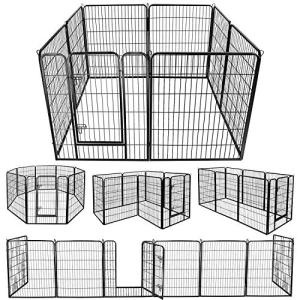 DUDUPET ペットフェンス 大型犬用 中型犬用 ペットケージ パネル8枚 四角ポール 折り畳み式 ペットサークル スチール製 複数連結可能