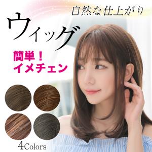 ウィッグ セミロング ミディアム 自然 かつら カール ウェーブ ストレート レディース wig ヘアネット付き