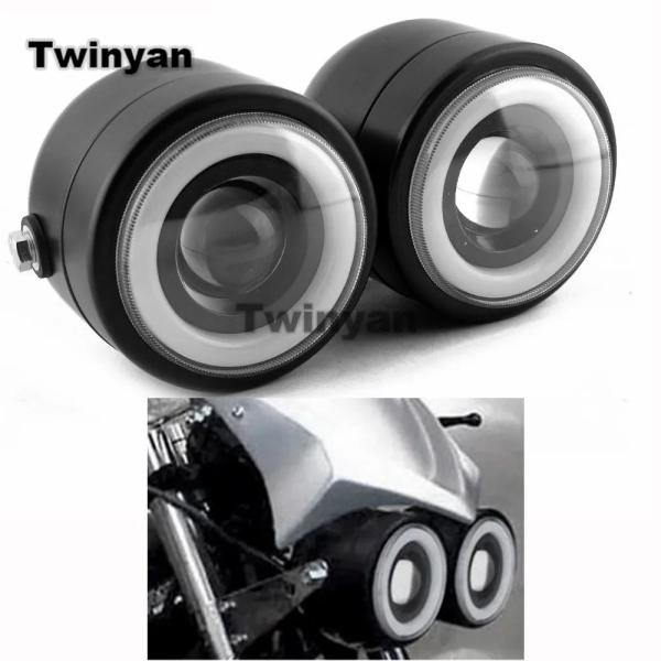 【並行輸入品】 ホワイトツインデュアル LED ヘッドライトダブルバイクヘッドランプハーレーストリー...