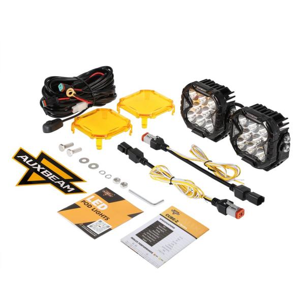 並行輸入品 AUXBEAM 4インチ角型LED作業灯 スポットフラッドコンボ ホワイトDRL＆アンバ...