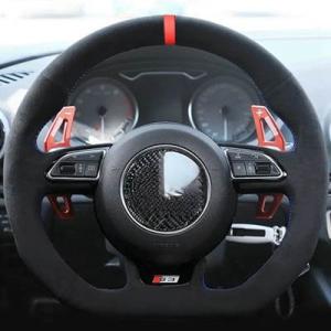 【並行輸入品】 黒スエードレザー編み込みステアリングホイールカバーアウディS1 8X S3 8vスポ...