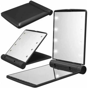 並行輸入品】LEDライト付き コンパクトミラー ブラック 折りたたみ