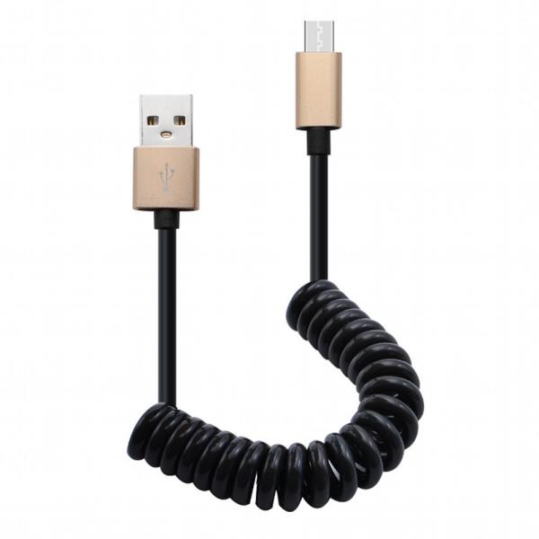 microUSB バンジーケーブル 《ゴールド》 最大1m 伸縮コイルケーブル データ&amp;充電(定形外...