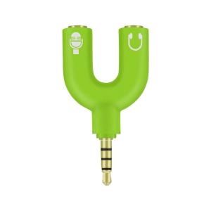 イヤホン U型スプリッタアダプタ 《グリーン》 ヘッドフォン スピーカー 分割 分配 変換アダプター(定形外郵便、送料別商品)