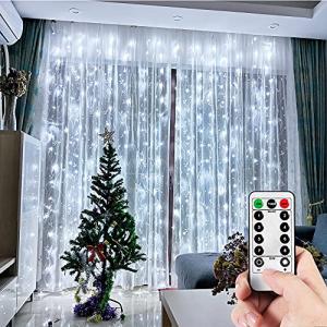 VIPMOON LEDイルミネーションライト3M*3M 300フック付き カーテン ライト IP65防水 屋内屋外使用可能 8モード リモコン付き タ