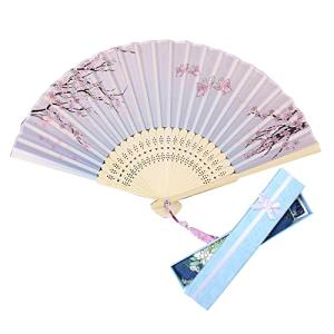 Jinchuan 扇子 レーディス 扇子袋＆ギフト箱付き 和風 シルク扇子 和柄 桜 花 蝶 折りたたみ式 和装小物 絹 女性用 男性 婦人 メンズ
