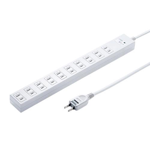 雷ガードタップ 2P 10個口 1m シャッター付き差込口でマグネットが装備された 一括集中スイッチ...