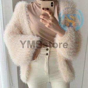 トップス レディース カーディガン モヘアニット 長袖 羽織 モコモコ シンプル バルーン 春秋冬