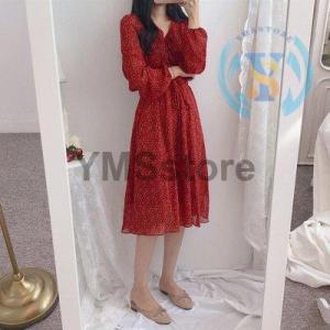 赤 ワンピース レトロ 長袖の商品一覧 通販 Yahoo ショッピング