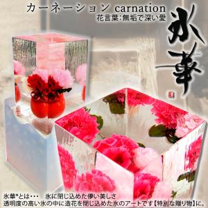 氷華 / 氷中花 「カーネーション」氷に閉じ込めた儚い美しさ。透明度の高い氷に美しい造花を閉じ込めた氷のアート。花氷 氷柱とも呼ばれます｜yo-ko