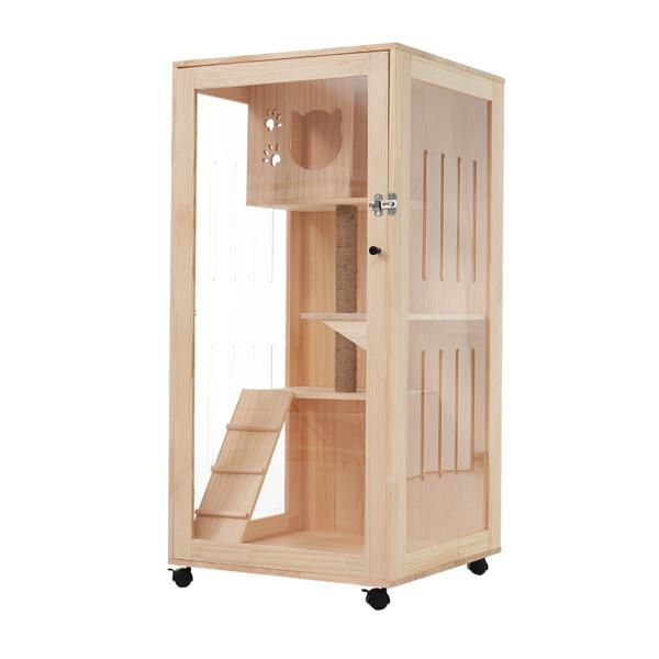 木製 猫 ケージ キャットケージ 3段 高級感 多頭飼い ペットケージ 大型 隠れ家 キャスター付き...