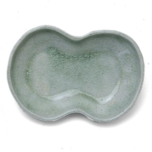 瀬戸焼：ビードロ分銅形豆皿・有松進《豆皿・醤油皿・9.6cm》